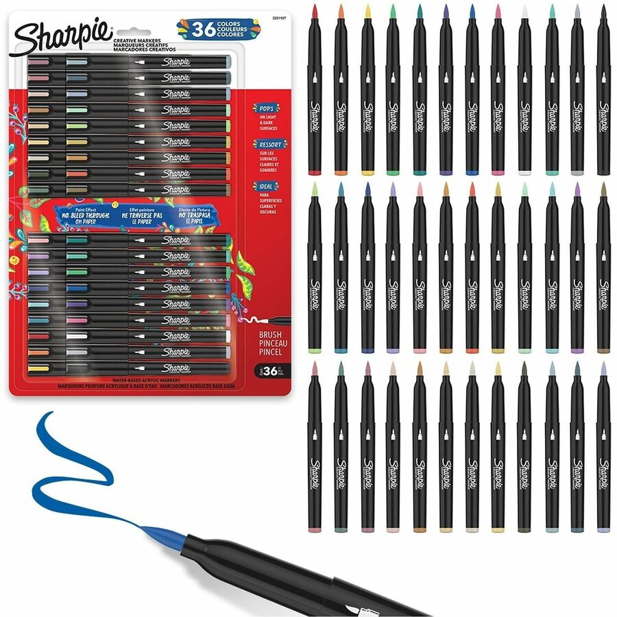 Sharpie Creative Markers - Brush Marker Point - Assorted Ink - Multipurpose - 36 / Pack