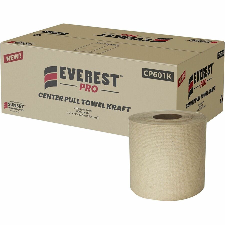 Everest Center-Pull Paper Towels - 2 Ply - 600 Sheets/Roll - Natural - Paper, Kraft