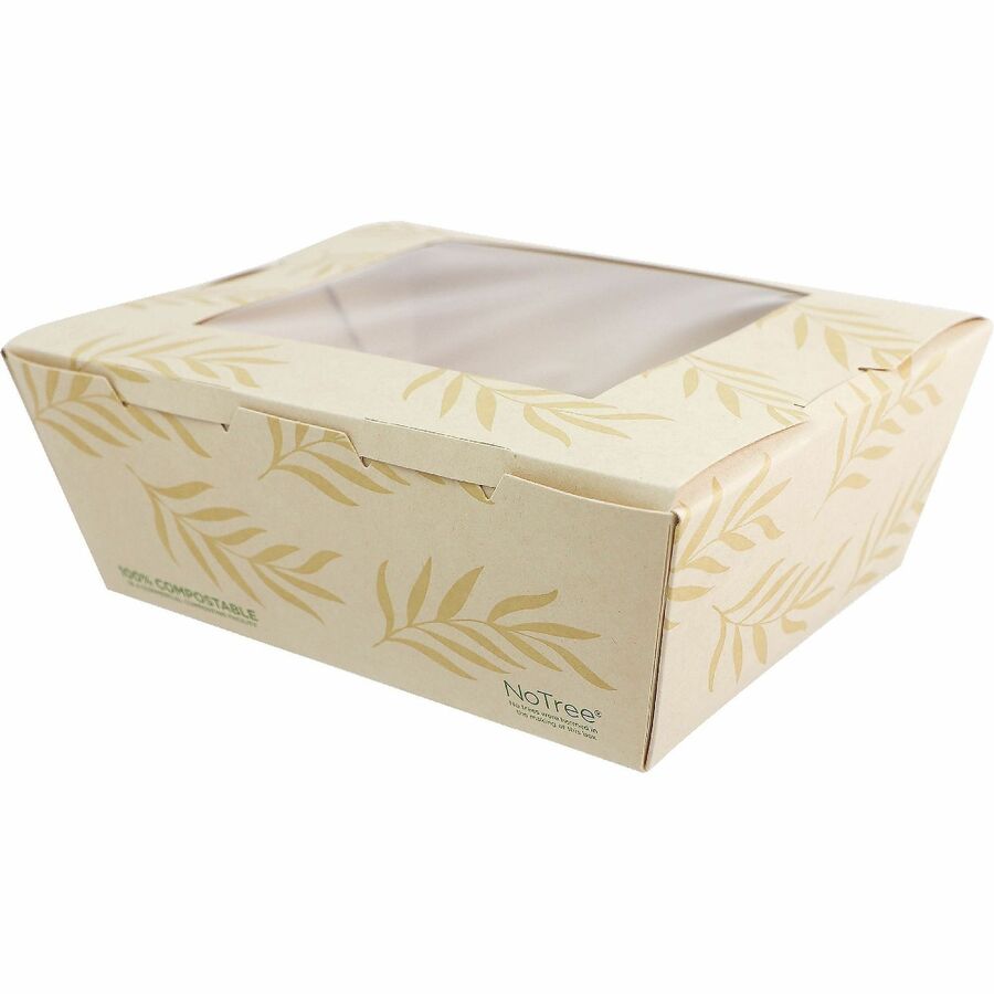 No Tree 46oz Paper Folded Takeout Containers - Food Storage, Commercial - Natural - Paper, Polylactic Acid (PLA) Body - 200 / Carton
