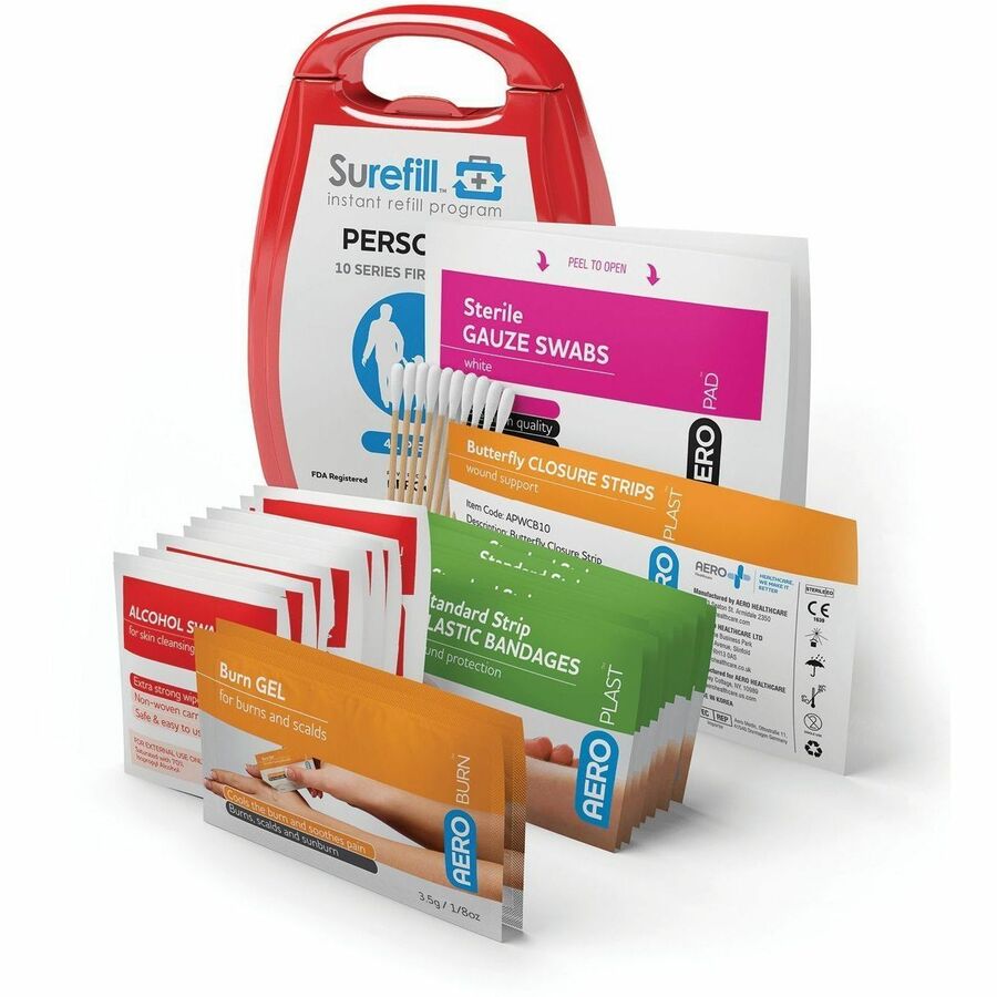 Aero Surefill Personal First-Aid Kit - 41 x Piece(s) - 5.3" Height x 1.3" Width3.8" Length - Plastic Case - Red, White - 1 Each