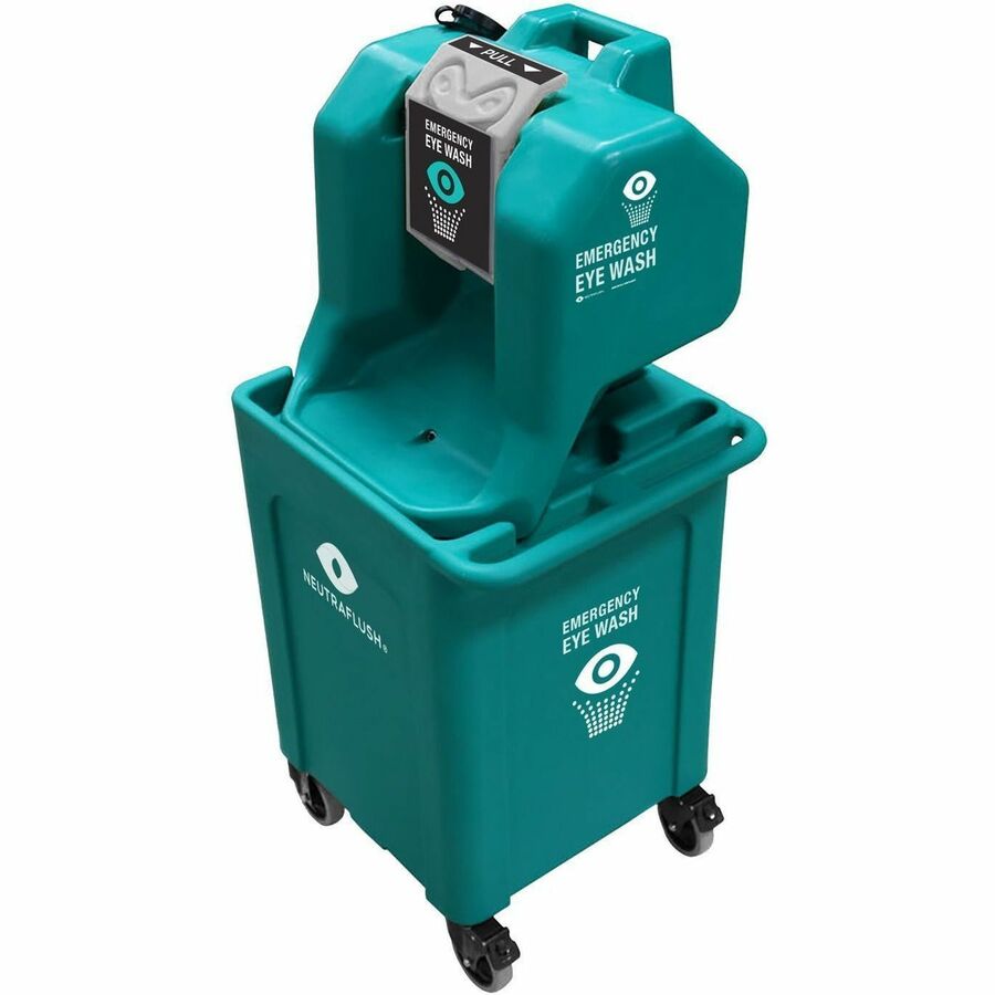 Aero NeutraFlush Gravity-Fed Portable Eyewash Station - 16 gal - 0.25 Hour - 50.5" x 21.3" x 21.3" - Green - Portable, Weather Proof, Locking Wheel, Rugged