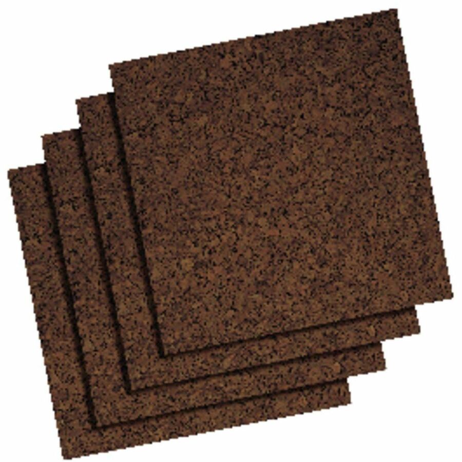 Quartet Frameless Modular Cork Tiles - 12" Board Height x 12" Board Width x 0.37" Board Depth - Dark Brown Natural Cork Surface - Self-stick, Durable, Noise Absorbant, Self-healing, Frameless, Adhesive - 4 - 4 / Pack