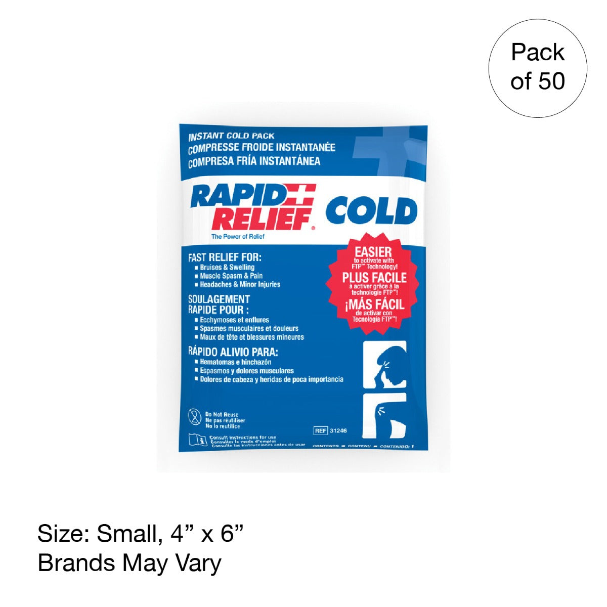 Kemp USA Instant Cold Ice Packs Small 4x6" (50 pcs)