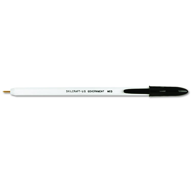 7520010589978, SKILCRAFT Ballpoint Pen, Stick, Medium 1 mm, Black Ink, White Barrel, Dozen