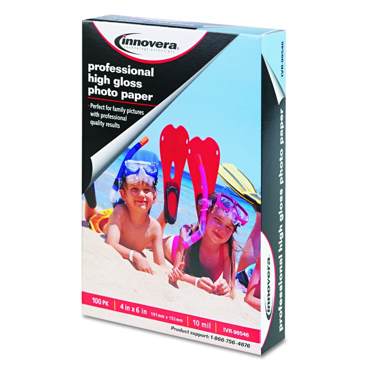High-Gloss Photo Paper, 10 mil, 4 x 6, High-Gloss White, 100/Pack