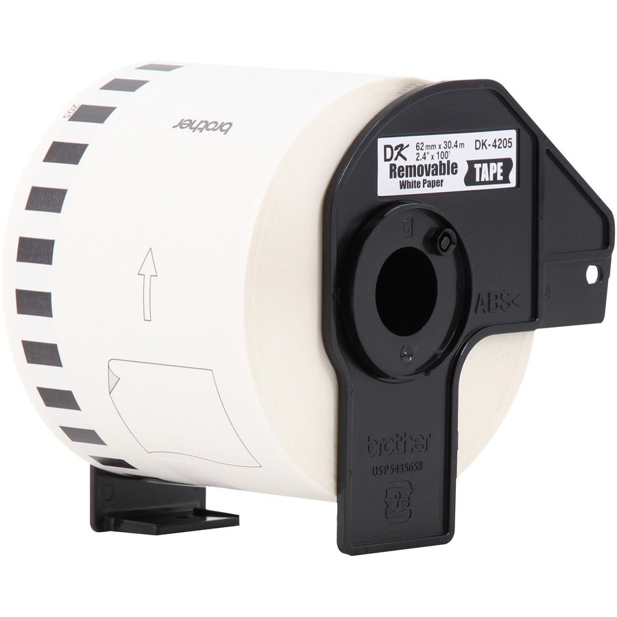 Brother Continuous Length White Film DK Tape - 2 1/2" Width x 100 ft Length - Removable Adhesive - Direct Thermal - White - Paper - 1 Roll