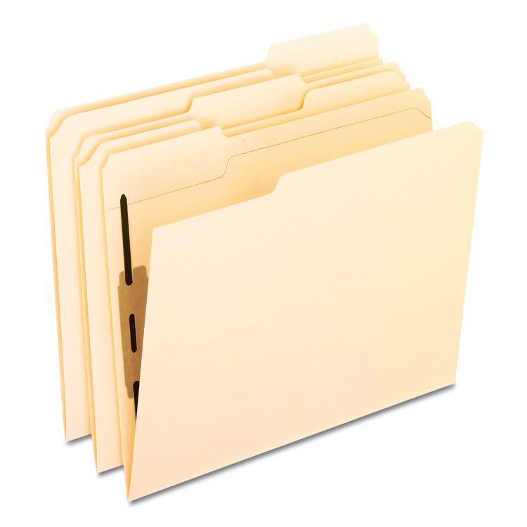 Manila Fastener Folders with Bonded Lesspace Fasteners, 1/3-Cut Tab: Assorted, 1 Fastener, Letter Size, Manila, 50/Box