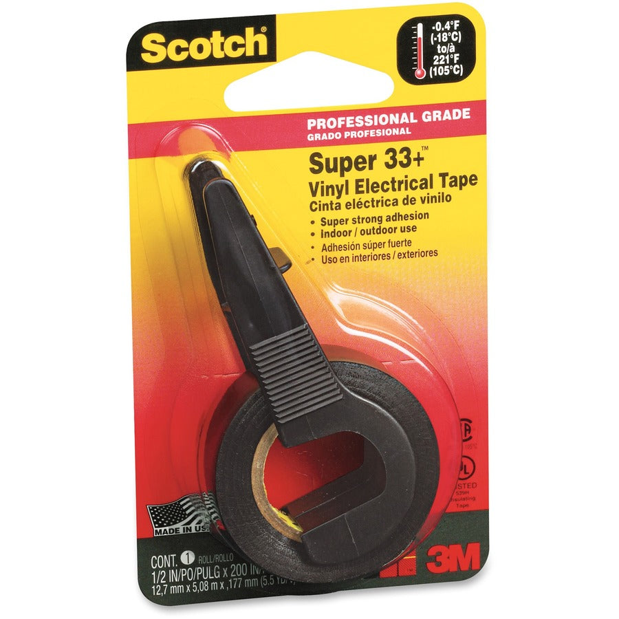 Scotch Electrical Tape - 16.67 ft Length x 0.50" Width - Black - Plastic - Vinyl Backing - Dispenser Included - Abrasion Resistant, Moisture Resistant, Weather Resistant, Oil Resistant, Chemical Resistant - For Insulating Wire, Repairing Wire - 1 Roll