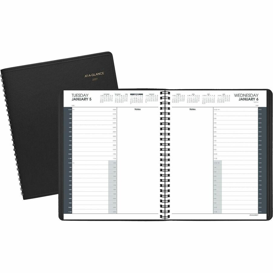 At-A-Glance 24-HourAppointment Book Planner - Daily - 12 Month - January 2027 to December 2027 - 12:00 AM to 11:00 PM - Hourly - 1 Day Single Page Layout - 8 1/2" x 11" Sheet Size - Wire Bound - Simulated Leather - Black Cover - 1 Each