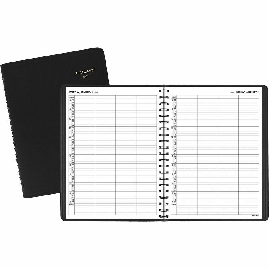 At-A-Glance Four Person Group Appointment Book - Large - Julian Dates - Daily - 1 Year - January 2027 to December 2027 - 8:00 AM to 7:00 PM - Quarter-hourly - 1 Day Single Page Layout - 8" x 11" Sheet Size - White Sheet - Wire Bound - Black - Simulated...