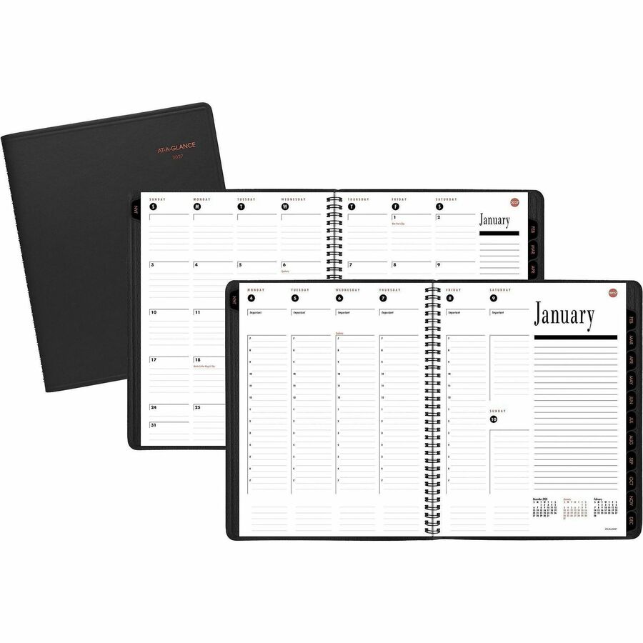 At-A-Glance 800 Range Appointment Book Planner - Large - Julian Dates - Weekly, Monthly - 1 Year - January 2027 to December 2027 - 1 Week, 1 Month Double Page Layout - 8 1/4" x 11" Sheet Size - White Sheet - Wire Bound - Black - Simulated Leather, Faux...