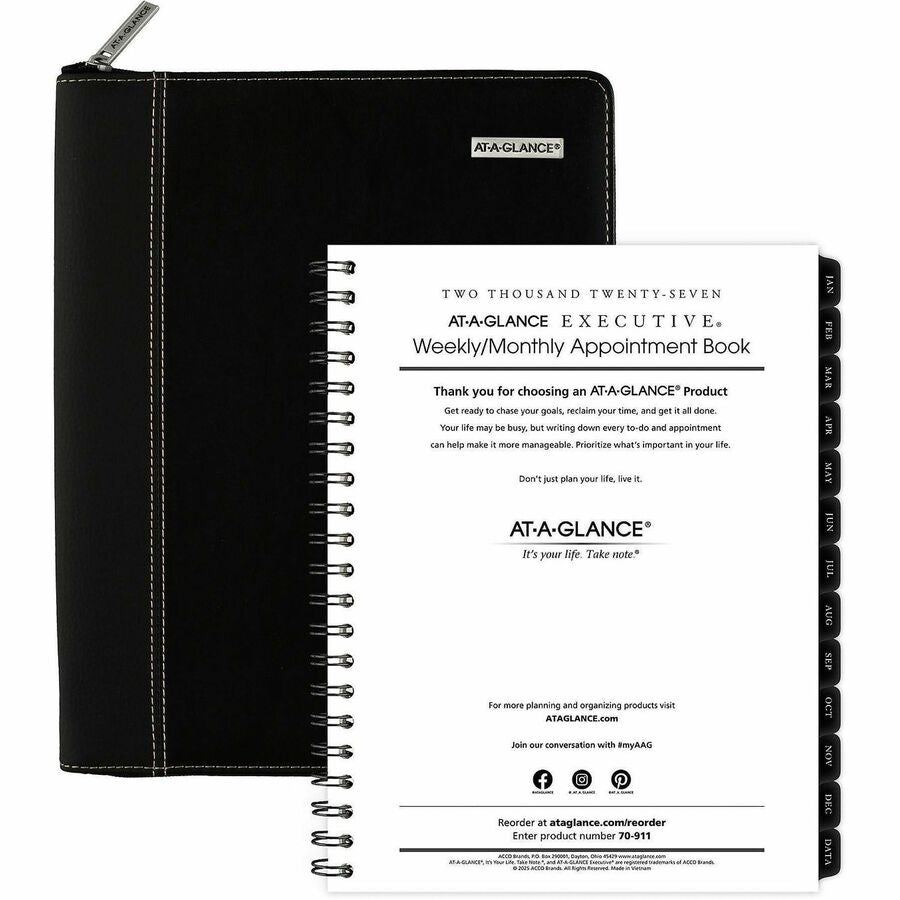 At-A-Glance Executive Refill for 70-NX81 - Large - Julian Dates - Weekly, Monthly - 12 Month - January 2027 to December 2027 - 8:00 AM to 5:45 PM - 1 Week, 1 Month Double Page Layout - 8 1/4" x 11" Sheet Size - White Sheet - Wire Bound - White - Paper...
