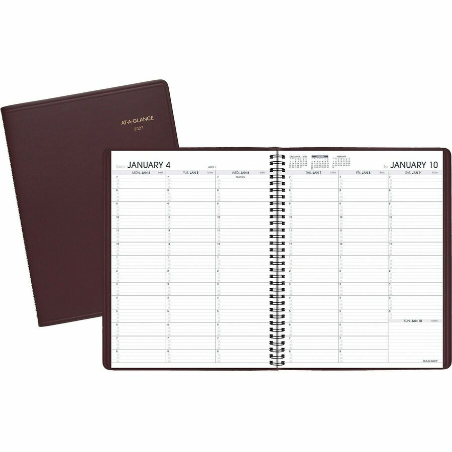 At-A-Glance Weekly Appointment Book - Julian Dates - Weekly - 13 Month - January 2027 to January 2028 - 7:00 AM to 8:45 PM - Quarter-hourly, 7:00 AM to 5:30 PM - Saturday - 1 Week Double Page Layout - 8 1/4" x 10 7/8" Sheet Size - Wire Bound - Simulate...