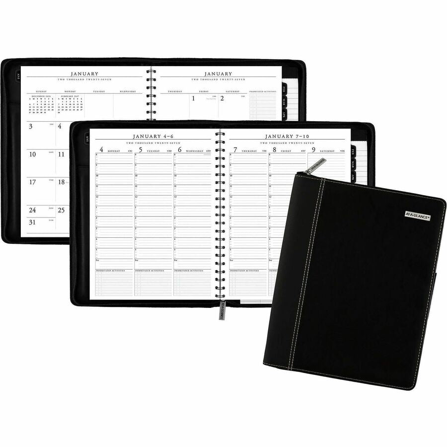 At-A-Glance Executive Appointment Book with Zipper - Large - Julian Dates - Weekly, Monthly - 12 Month - January 2027 to December 2027 - 8:00 AM to 5:45 PM - Quarter-hourly - 1 Week, 1 Month Double Page Layout - 8 1/4" x 11" Sheet Size - White Sheet...