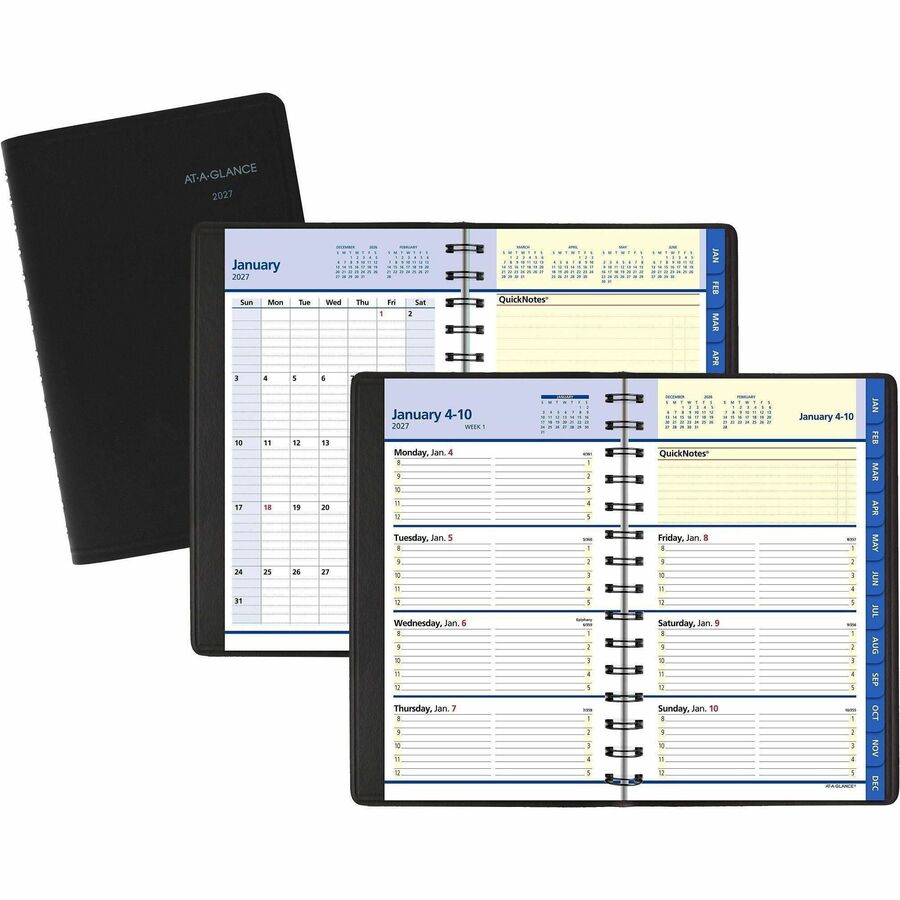 At-A-Glance QuickNotes Appointment Book Planner - Large - Julian Dates - Weekly, Monthly - 12 Month - January 2027 to December 2027 - 8:00 AM to 5:00 PM - Hourly - 1 Week, 1 Month Double Page Layout - 5" x 8" Sheet Size - White Sheet - Wire Bound - Sim...