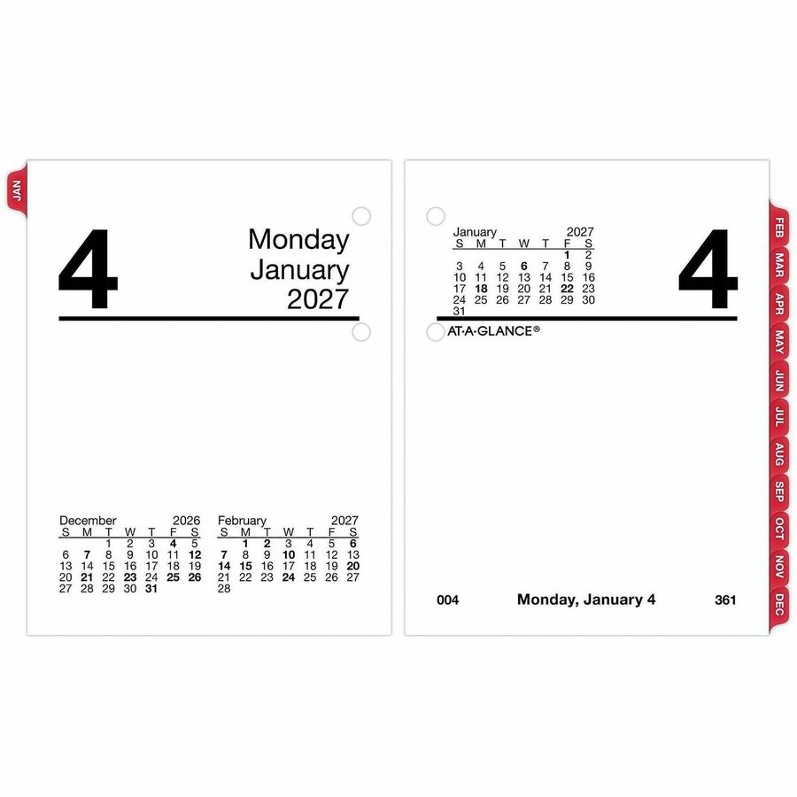 At-A-Glance Loose-Leaf Desk Calendar Refill - Mini - Julian Dates - Daily - 12 Month - January 2027 to December 2027 - 1 Day Double Page Layout - 3 3/4" x 3" Sheet Size - White Sheet - Desktop, Desk - Paper - 1 Each