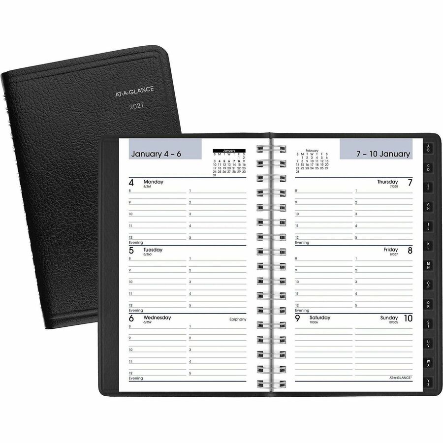 At-A-Glance DayMinder Appointment Book Planner - Pocket - Julian Dates - Weekly - 12 Month - January 2027 to December 2027 - 8:00 AM to 5:00 PM - Hourly - 1 Week Double Page Layout - 3 1/2" x 6" Sheet Size - White Sheet - Wire Bound - Black - Simulated...