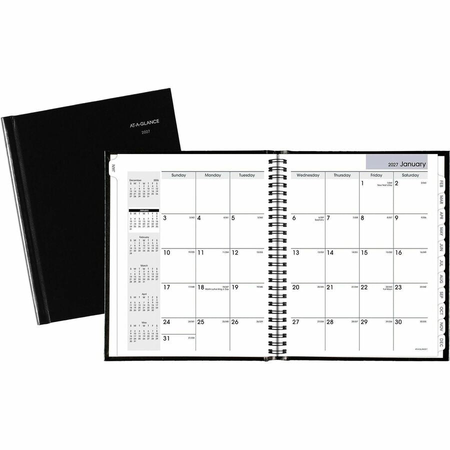 At-A-Glance DayMinder Premiere Planner - Medium - Julian Dates - Monthly - 12 Month - January 2027 to December 2027 - 1 Month Double Page Layout - 7" x 8 1/2" Sheet Size - White Sheet - Concealed Wire - Black - Paper - Black Cover - 1 Each