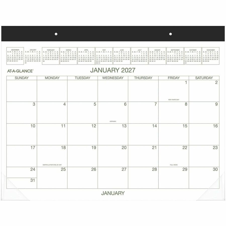 At-A-Glance 2-Color Desk Pad - Standard - Monthly - 12 Month - January 2027 to December 2027 - 1 Month Single Page Layout - 21 3/4" x 17" Sheet Size - White Sheet - 3" x 2.02" Block - Headband - Desktop, Desk Pad - Multi - Simulated Leather, Paper - 1...