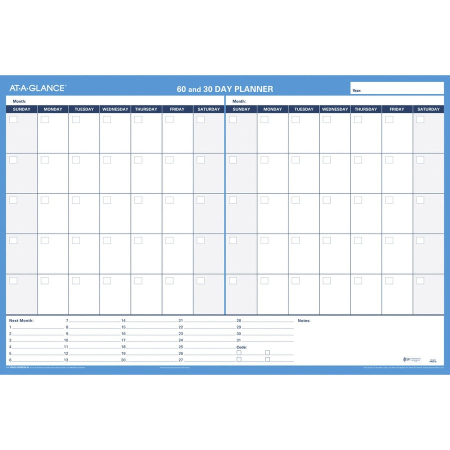 At-A-Glance 30/60-Day Erasable Horizontal Wall Planner - Monthly - 36" x 24" Sheet Size - Blue, Gray - 1 Each
