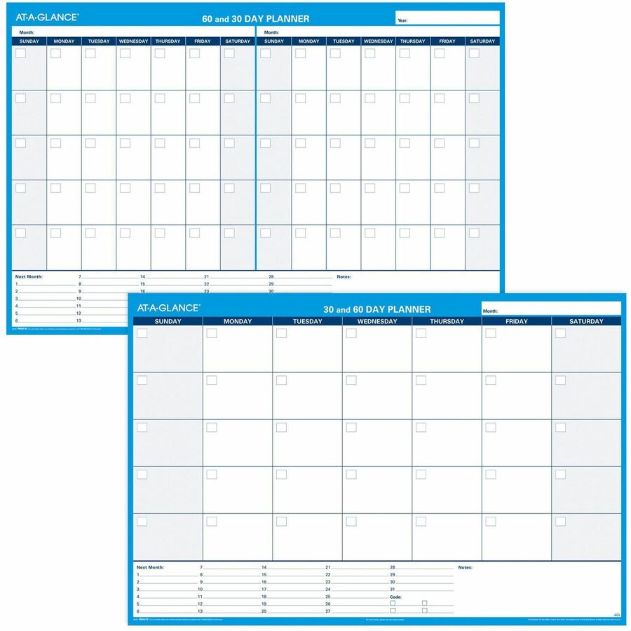 At-A-Glance 30/60 Day Undated Horizontal Wall Planner - 48" x 32" Sheet Size - Blue - 1 Each