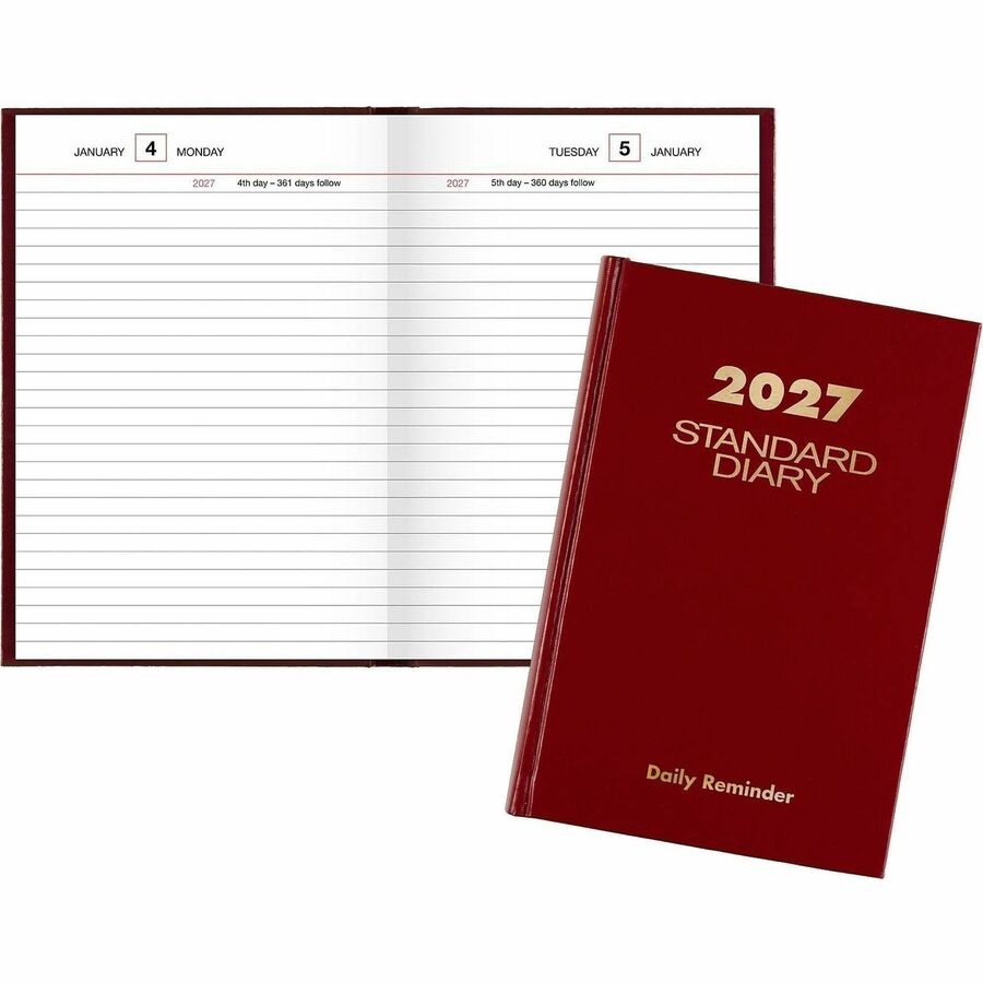 At-A-Glance Standard Diary Reminder - Small - Business - Julian Dates - Daily - 12 Month - January 2027 to December 2027 - 1 Day Single Page Layout - 5 1/2" x 8" Sheet Size - Case Bound - Vinyl - Red Cover - 1 Each