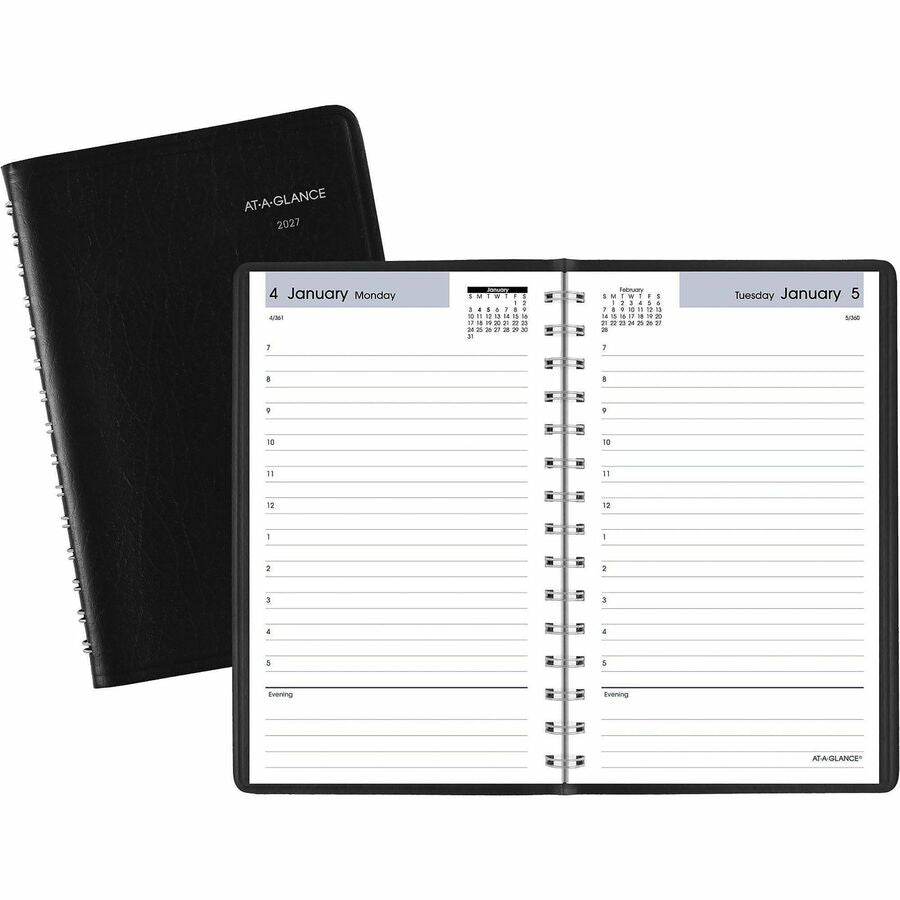 At-A-Glance Daily Appointment Book Planner - Small - Julian Dates - Daily - 12 Month - January 2027 to December 2027 - 7:00 AM to 5:00 PM - Monday - Saturday, Hourly - 1 Day Single Page Layout - 5" x 8" Sheet Size - White Sheet - Wire Bound - Black - S...
