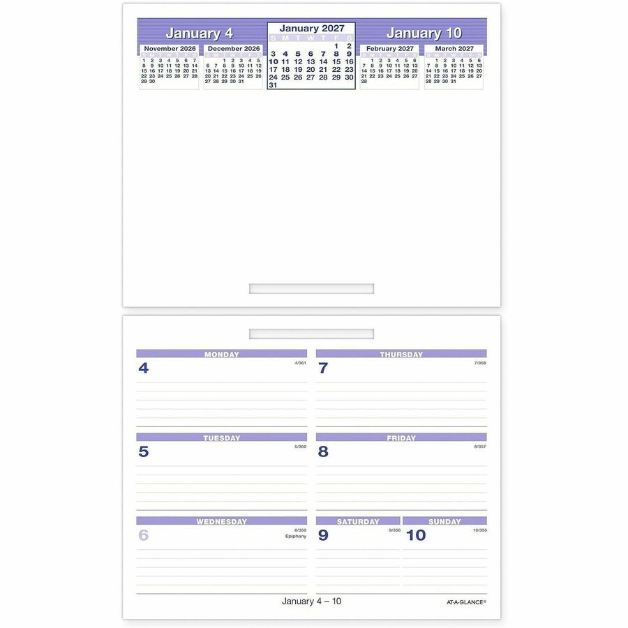 At-A-Glance Flip-A-Week Desk Calendar Refill - Small - Julian Dates - Weekly - 12 Month - January 2027 to December 2027 - 1 Week Double Page Layout - 6" x 7" Sheet Size - White Sheet - Desk - White, Blue - Paper - 1 Each