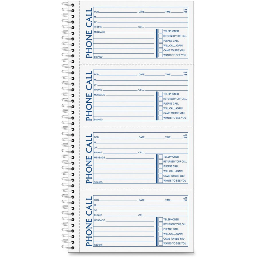 Adams Spiral Bound Phone Message Books - 400 Sheet(s) - Spiral Bound - 2 Part - 5.25" x 11" Sheet Size - Assorted Sheet(s) - 1 Each