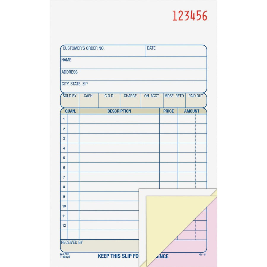 Adams Carbonless 3-part Sales Order Books - 50 Sheet(s) - 3 Part - Carbonless Copy - 4.18" x 7.18" Sheet Size - White, Canary, Pink - Assorted Sheet(s) - 1 Each