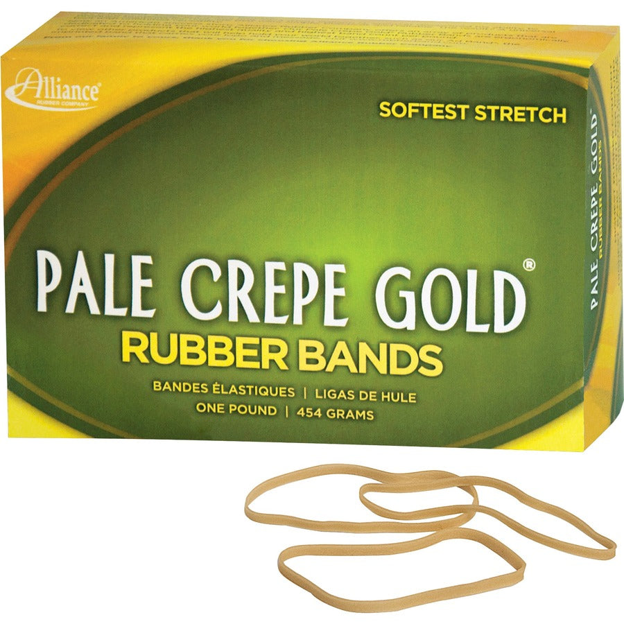 Alliance Rubber Pale Crepe Gold Rubber Bands - Size: #33 - 3.5" Length x 0.1" Width - Stretchable, Durable, Reusable - Golden Crepe - 1 Box
