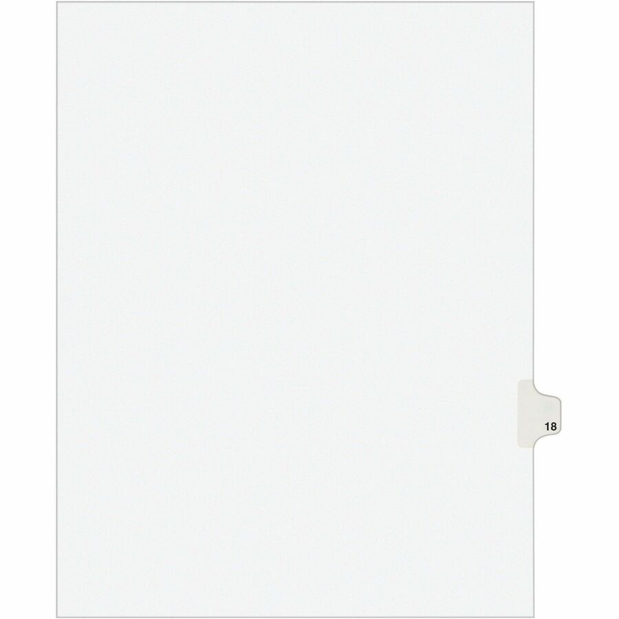 Avery®, Individual Legal Exhibit Dividers - Avery Style - 1 Printed Tab(s) - Digit - 18 - 1 Tab(s)/Set - 8.5" Divider Width x 11" Divider Length - Letter - White Paper Divider - Paper Tab(s) - 20% - Reinforced Tab, Rip Proof, Unpunched - 1 Pack