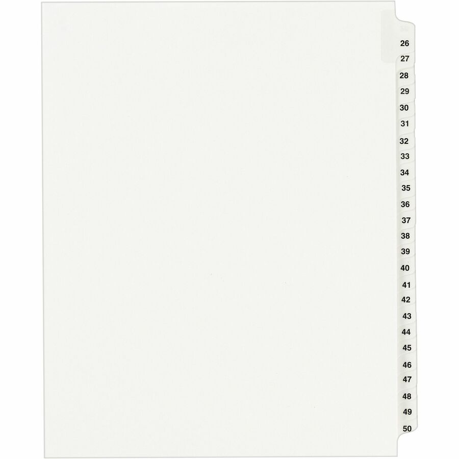 Avery®, Standard Collated Legal Exhibit Divider Sets - Avery Style - 25 x Divider(s) - Printed Tab(s) - Digit - Exhibit 26-50 - 25 Tab(s)/Set - 8.5" Divider Width x 11" Divider Length - Letter - White Paper Divider - 20% - Reinforced Tab, Rip Proof...