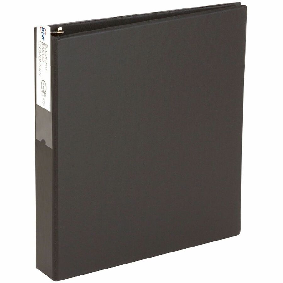 Avery®, Economy Binder - 2" Binder Capacity - Letter - 8 1/2" x 11" Sheet Size - 375 Sheet Capacity - 3 Ring - Fastener: Round Ring - Pocket: 2, Internal - Vinyl - Black - 1.05 lb - Label Holder, Exposed Rivet, Non Locking Mechanism - 1 Each