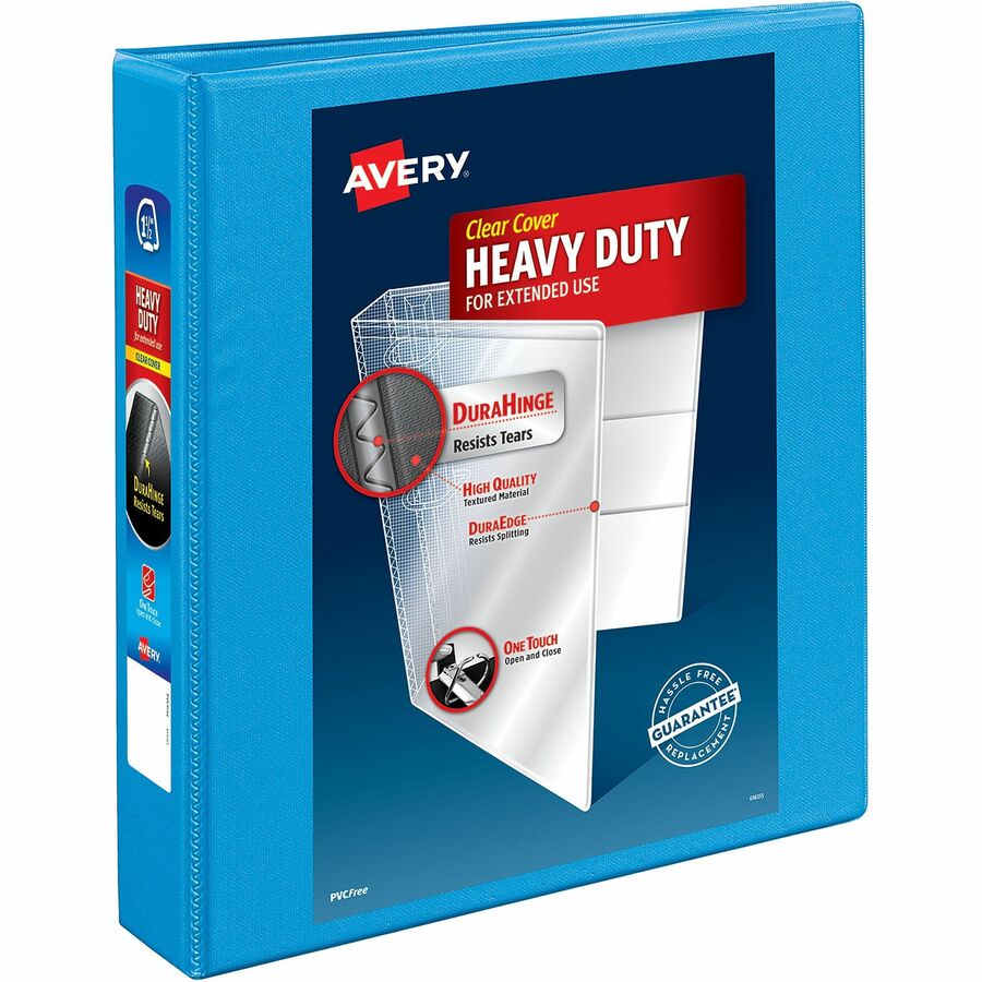 Avery®, Heavy-duty Nonstick View Binder - 1 1/2" Binder Capacity - Letter - 8 1/2" x 11" Sheet Size - 375 Sheet Capacity - 3 Ring - Fastener: Slant D-Ring - Pocket: 4, Internal - Poly - Light Blue - Recycled - Gap-free Ring, Non-stick, Stacked Pocke...