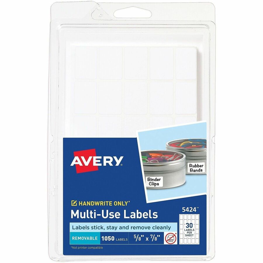 Avery®, Removable ID Labels - 5/8" Width x 7/8" Length - Removable Adhesive - Rectangle - White - Paper - 40 / Sheet - 1050 / Pack