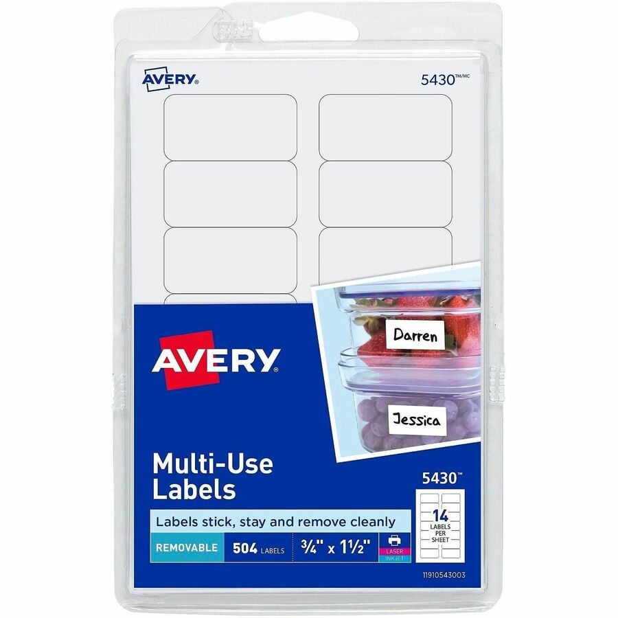 Avery®, Removable ID Labels - 1 1/2" Width x 3/4" Length - Removable Adhesive - Rectangle - Laser, Inkjet - White - 504 / Pack