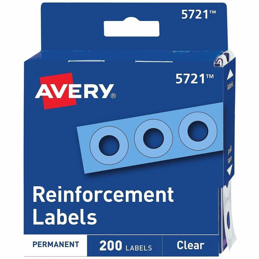 Avery®, Hole Reinforcement Label Rings - 0.3" Diameter - Clear - Polyvinyl - 200 / Pack