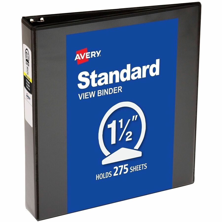 Avery®, Economy View Binder - 1 1/2" Binder Capacity - Letter - 8 1/2" x 11" Sheet Size - 275 Sheet Capacity - 3 Ring - Fastener: Round Ring - Pocket: 2, Internal - Vinyl, Chipboard - Black - 15.84 lb - Gap-free Ring, Exposed Rivet, Clear Overlay, N...