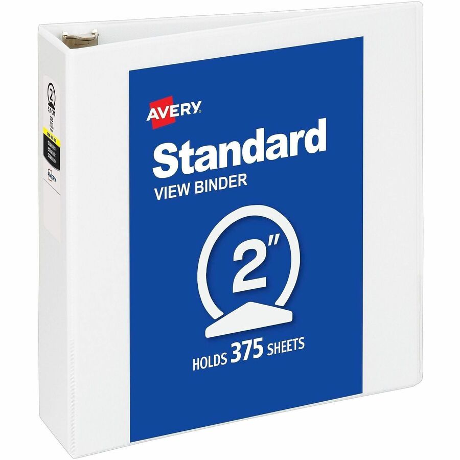 Avery®, Economy View Binder - 2" Binder Capacity - Letter - 8 1/2" x 11" Sheet Size - 375 Sheet Capacity - 3 Ring - Fastener: Round Ring - Pocket: 2, Internal - Vinyl - White - 1.15 lb - Gap-free Ring, Rivet, Clear Overlay, Non Locking Mechanism - 1...
