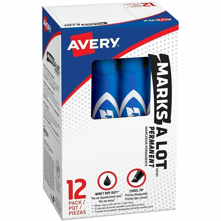 Avery®, Marks-A-Lot Desk-Style Permanent Markers - Blue Ink - Blue Plastic Barrel - 12 / Dozen