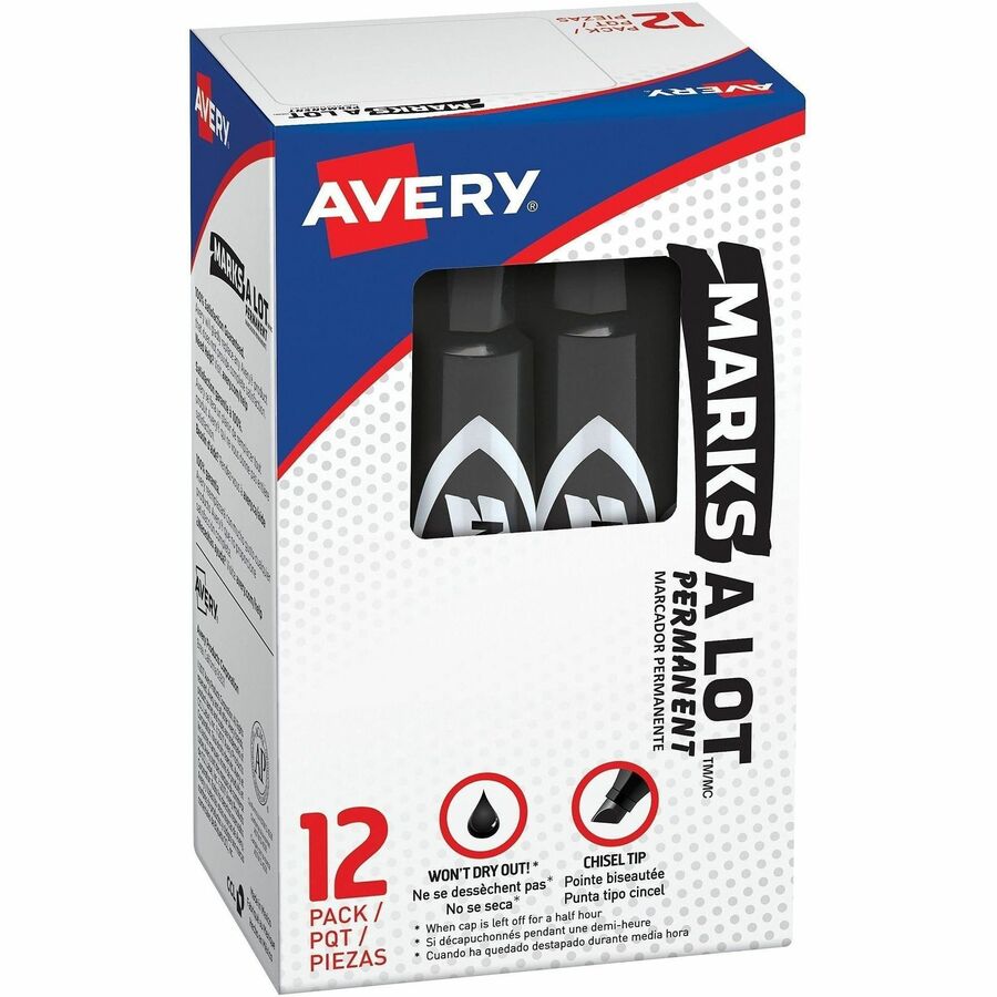 Avery®, Marks-A-Lot Desk-Style Permanent Markers - Black Ink - Black Plastic Barrel - 12 / Dozen