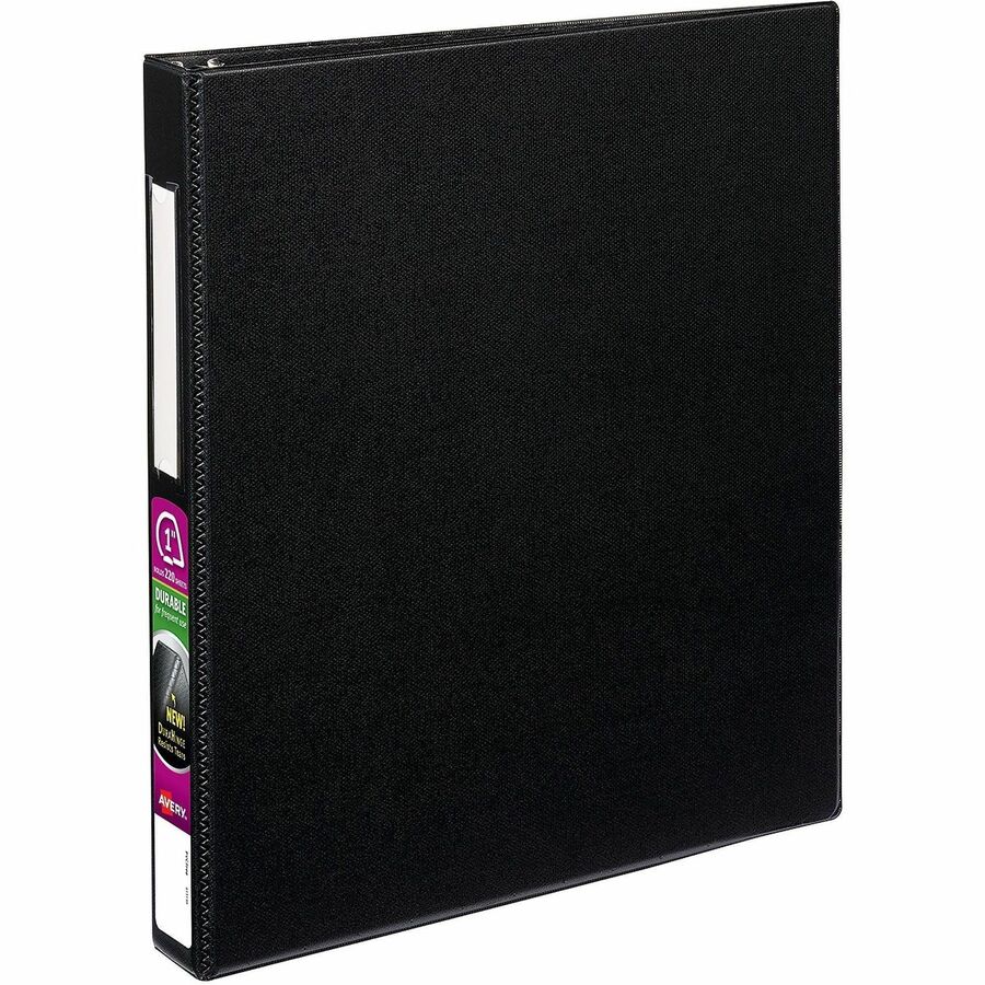 Avery®, DuraHinge Durable Binder with Label Holder - 1" Binder Capacity - Letter - 8 1/2" x 11" Sheet Size - 275 Sheet Capacity - 3 Ring - Fastener: D-Ring - Pocket: 4, Internal - Poly - Black - Gap-free Ring, Label Holder, Stacked Pocket - 1 Each