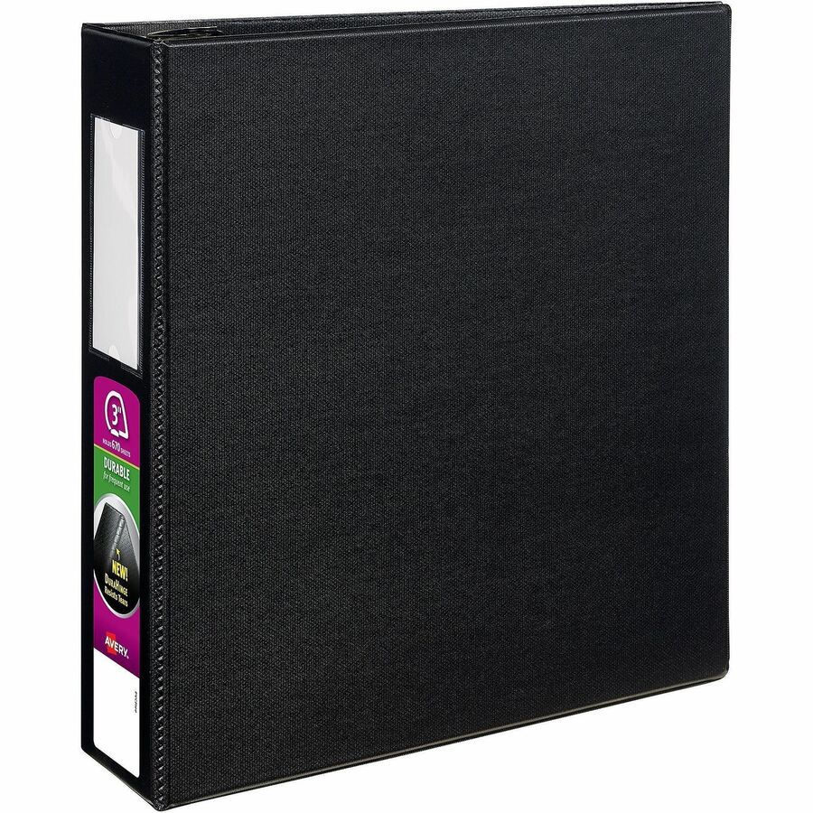 Avery®, DuraHinge Durable Binder with Label Holder - 3" Binder Capacity - Letter - 8 1/2" x 11" Sheet Size - 670 Sheet Capacity - 3 Ring - Fastener: D-Ring - Pocket: 4, Internal - Poly - Black - Recycled - Gap-free Ring, Label Holder, Stacked Pocket...