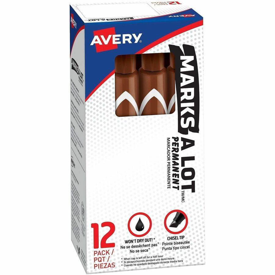 Avery®, Marks A Lot Marks-A-Lot Desk-Style Permanent Markers - Large - Brown Ink - Brown Plastic Barrel - 12 / Dozen