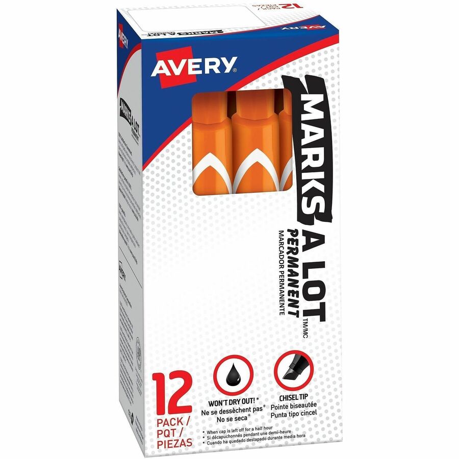 Avery®, Marks A Lot Large Desk-Style Permanent Markers - Orange Ink - Orange Plastic Barrel - 12 / Dozen
