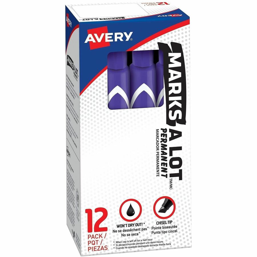 Avery®, Marks A Lot Large Desk-Style Permanent Markers - Purple Ink - Purple Plastic Barrel - 12 / Dozen