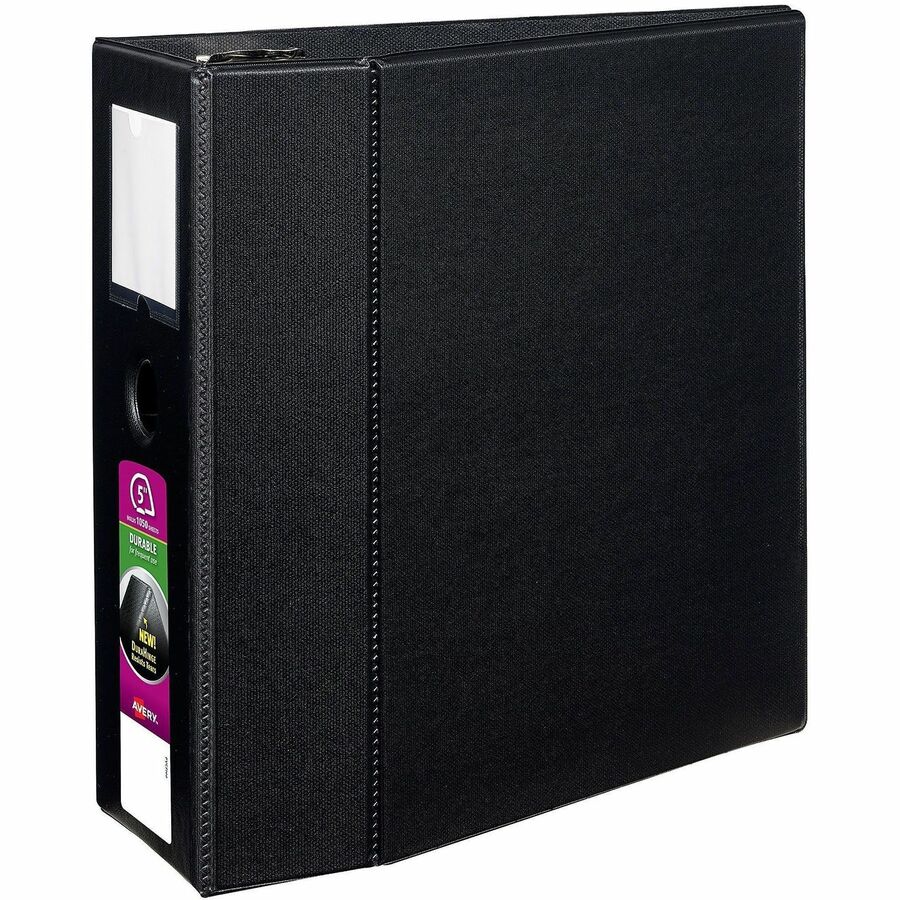 Avery®, DuraHinge Durable Binder with Label Holder - 5" Binder Capacity - Letter - 8 1/2" x 11" Sheet Size - 1050 Sheet Capacity - 3 Ring - Fastener: D-Ring - Pocket: 4, Internal - Poly - Black - Gap-free Ring, Label Holder, Locking Mechanism, Stack...