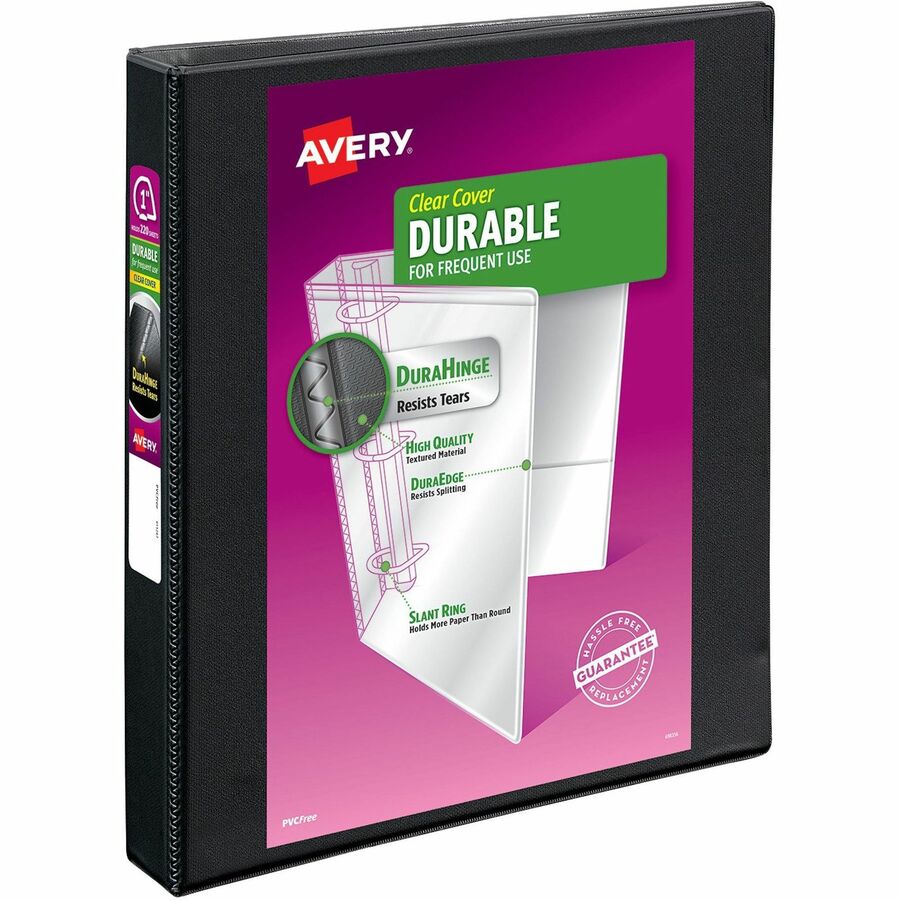 Avery®, Durable View Binder - EZD Rings - 1" Binder Capacity - Letter - 8 1/2" x 11" Sheet Size - 275 Sheet Capacity - 3 Ring - Fastener: D-Ring - Pocket: 4, Internal - Poly - Black - Easy Insert Spine, Gap-free Ring, Exposed Rivet, Stacked Pocket...
