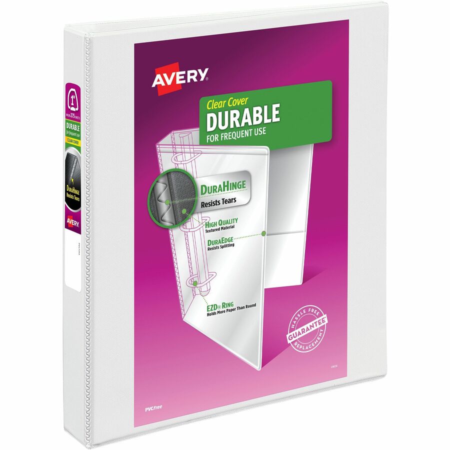 Avery®, Durable View Binder - EZD Rings - 1" Binder Capacity - Letter - 8 1/2" x 11" Sheet Size - 275 Sheet Capacity - 3 Ring - Fastener: D-Ring - Pocket: 4, Internal - Poly - White - Easy Insert Spine, Exposed Rivet, Gap-free Ring, Stacked Pocket...